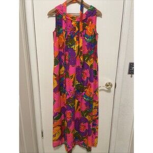 Vintage 1970s DRESS Psychedelic MOD Disco Colorful Cotton Maxi Gown Small/Med